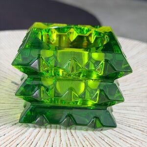 Baccarat France Green Crystal Arlequin Candle Votive Holder, Mint Condition,RARE